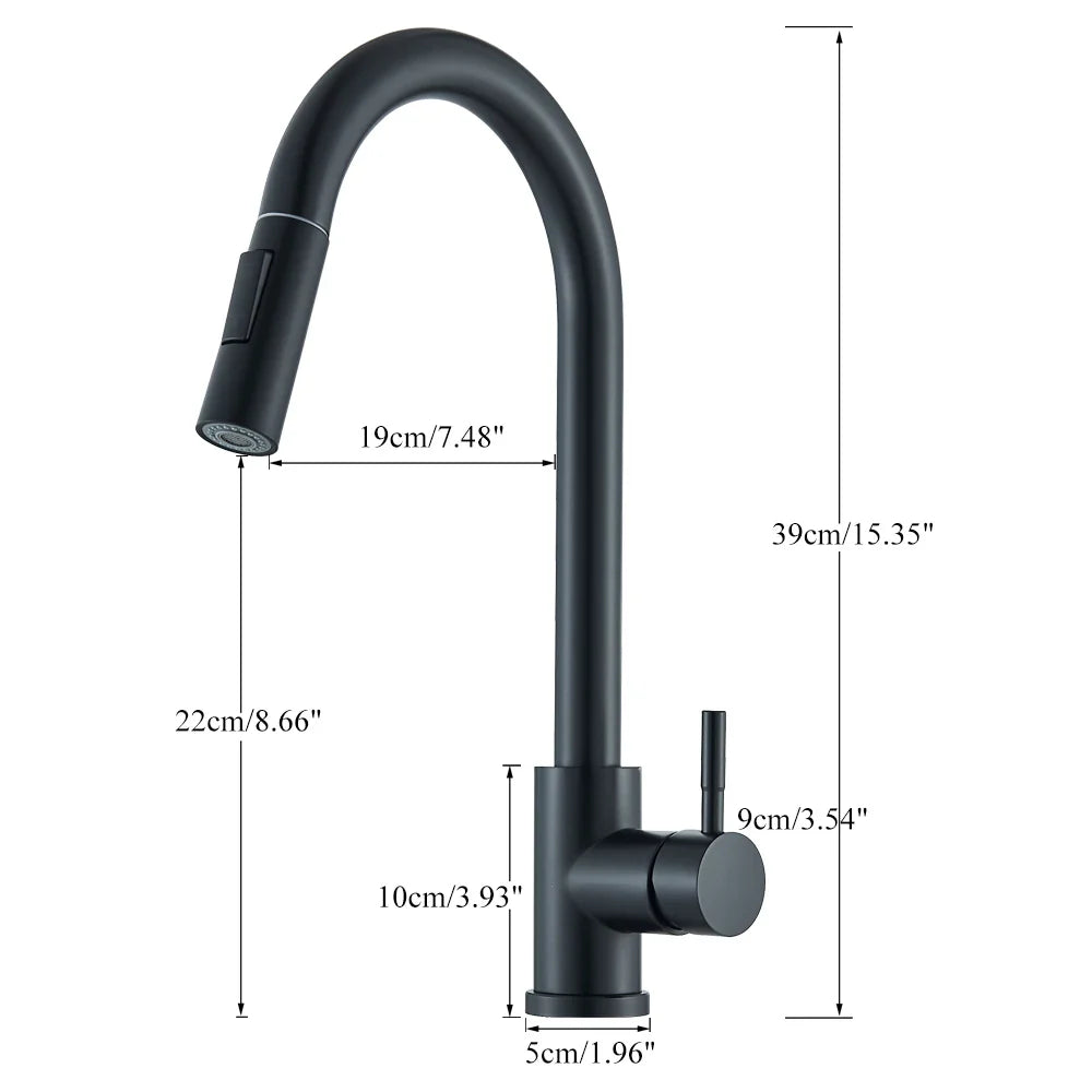 Black Pull-Out Kitchen Faucet - Deck Mounted, Flexible Hot & Cold Water Sink Mixer Tap with Stream & Shower Modes Nozzle