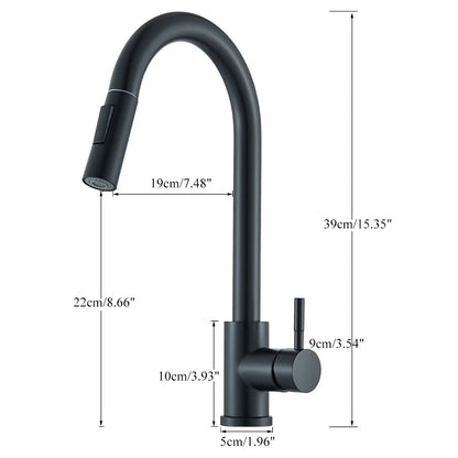 Black Pull-Out Kitchen Faucet - Deck Mounted, Flexible Hot & Cold Water Sink Mixer Tap with Stream & Shower Modes Nozzle