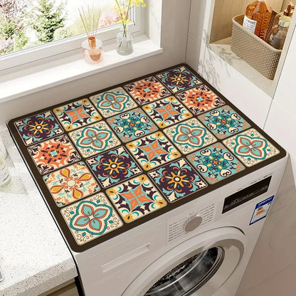 50x60cm Vintage Checkered Washing Machine Dust Cover – Quick-Dry, Absorbent Protective Top Mat for Washer & Dryer