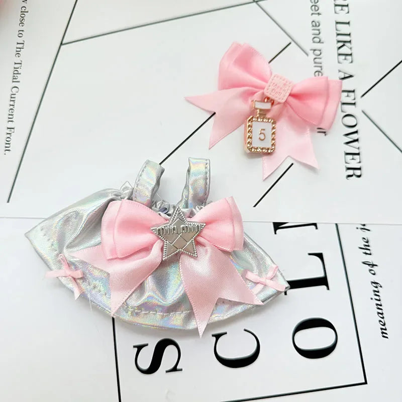 15-17cm Labubu Doll Clothes Set — Trendy Cute Laser Dress with Hairband Accessories