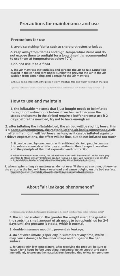 MOUNTAINHIKER 2025 Inflatable Air Mattress – PVC Glamping Sleeping Mat with Built-in Pump for 1-3 Persons