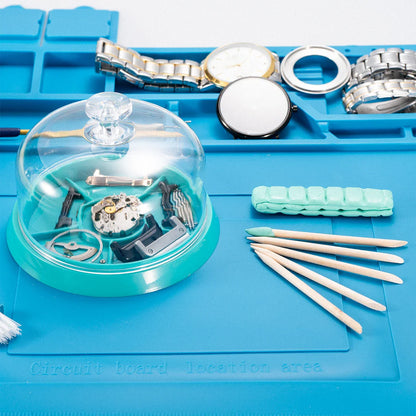Watch Movement Cleaning Clay & Rubber Putty – 6-Slot Tray with Dust Cover for Watch Repair & Decontamination