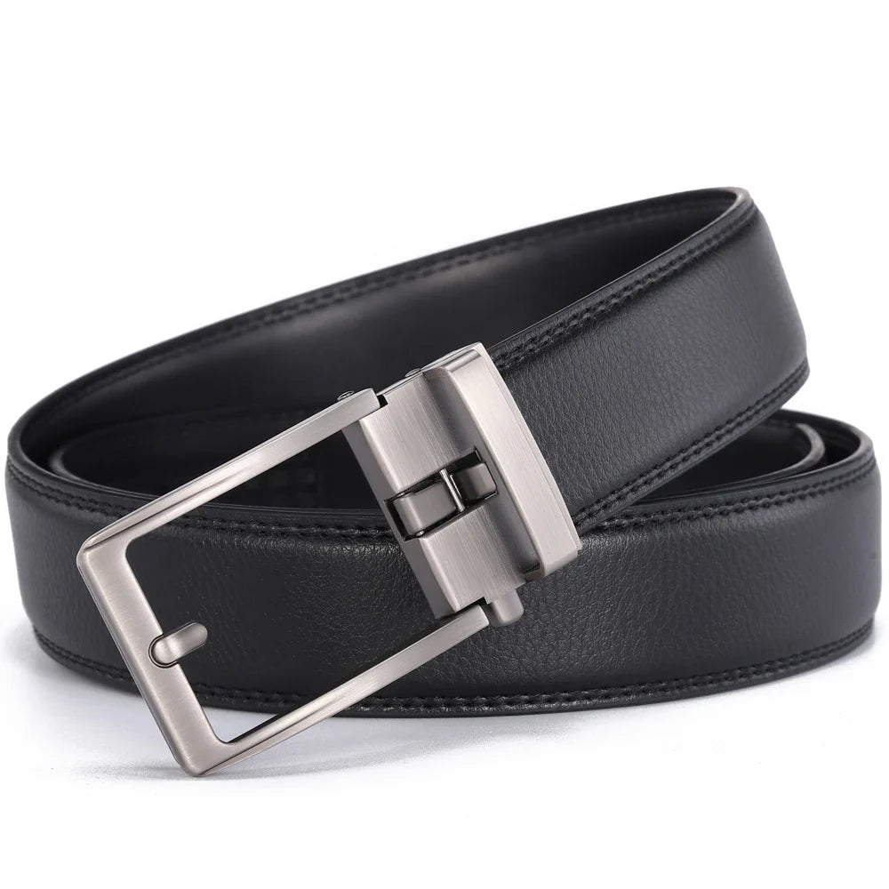 Men’s Luxury Leather Click Belt – Automatic Buckle Designer Waist Strap for Jeans (Blue, 3.5cm)