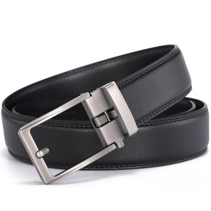 Men’s Luxury Leather Click Belt – Automatic Buckle Designer Waist Strap for Jeans (Blue, 3.5cm)