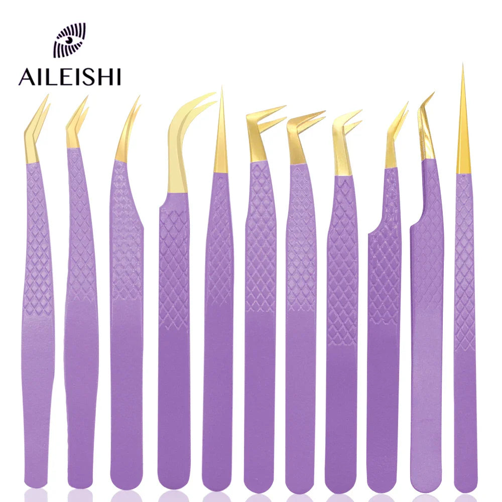 AILEISHI Eyelash Tweezers — Stainless Steel High Precision Anti-Static Extension Tool