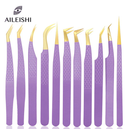 AILEISHI Eyelash Tweezers — Stainless Steel High Precision Anti-Static Extension Tool