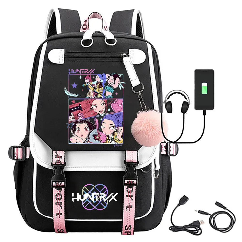 KPop Demon Hunters Print Backpack — Large Capacity School Bag for Rumi, Mira & Zoey Fans, Casual Canvas Travel & Bookbag