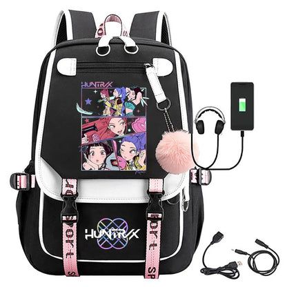 KPop Demon Hunters Print Backpack — Large Capacity School Bag for Rumi, Mira & Zoey Fans, Casual Canvas Travel & Bookbag