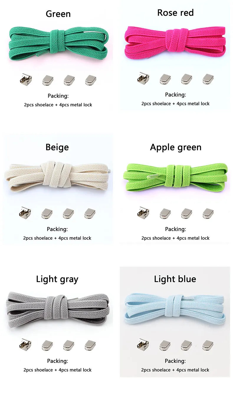 No-Tie Elastic Shoelaces – One Size Fits All Sneakers for Adults & Kids, Flat Tieless Shoestrings