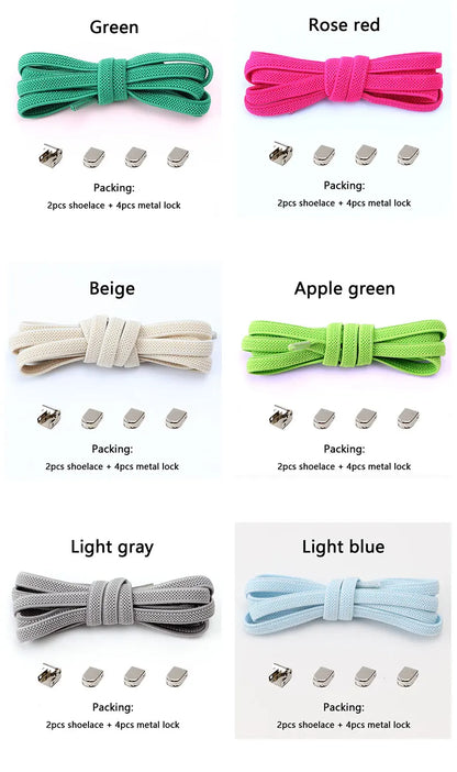 No-Tie Elastic Shoelaces – One Size Fits All Sneakers for Adults & Kids, Flat Tieless Shoestrings