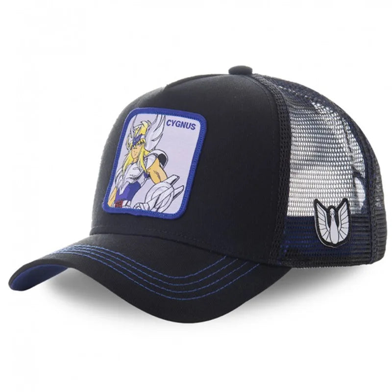 Saint Seiya Anime Baseball Cap - Adjustable Cotton Mesh Trucker Hat for Men & Women Summer Sun Protection