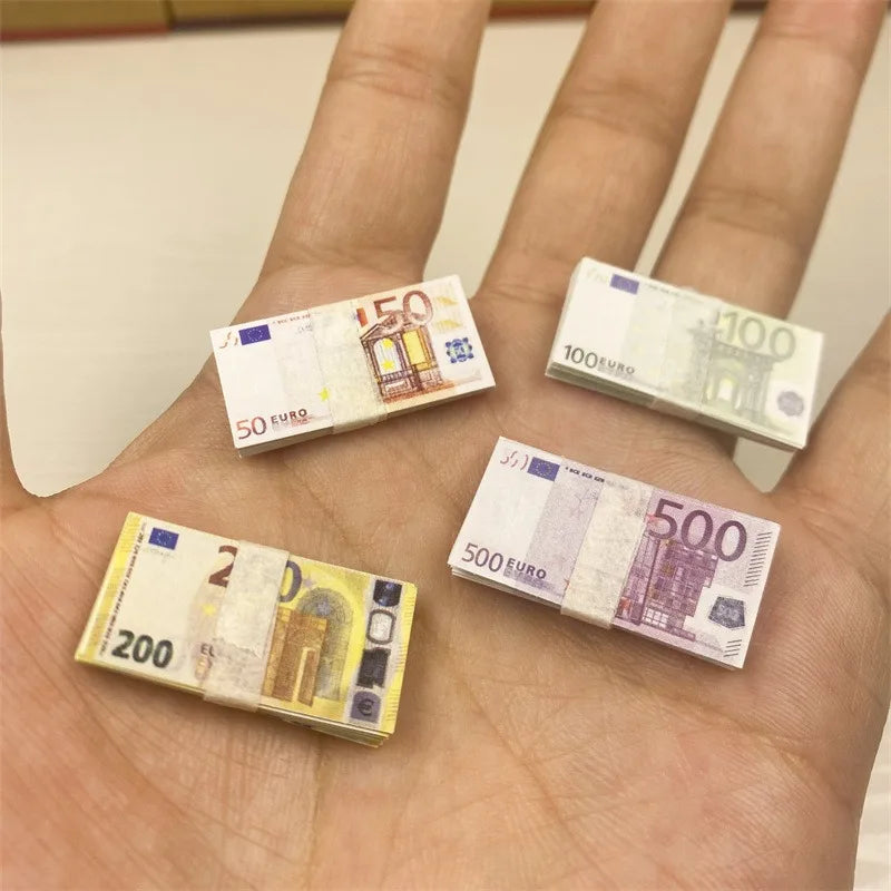 5PCS Mini Dollar & Euro Fake Money Banknotes – Miniature Props for Kids Dollhouse & Decoration