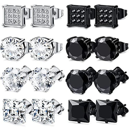 1–8 Pairs Stainless Steel Cubic Zirconia Stud Earrings Set – 6MM Unisex Minimalist Ear Piercing Jewelry for Men & Women