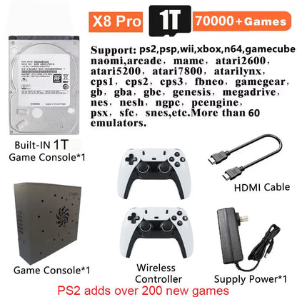 X8 Pro Retro Gaming Console – 8GB RAM 2TB ROM, 70,000+ Built-in Games, Windows 11, 60+ Emulators (PS2, Wii, PSP, GameCube) Plug & Play Game Device