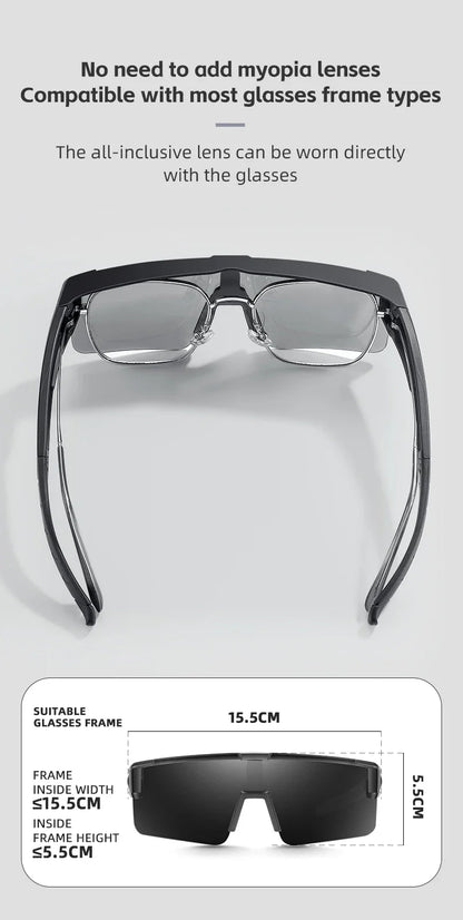 WEST BIKING Large Frame Cycling Glasses — Polarized Photochromic Sunglasses Fit Over Myopic Goggles
