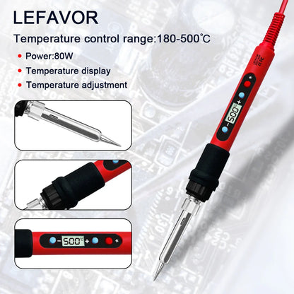 80W Soldering Iron Kit – Adjustable Temperature with LCD, Ceramic Heater, Soldering Tips & Tweezers