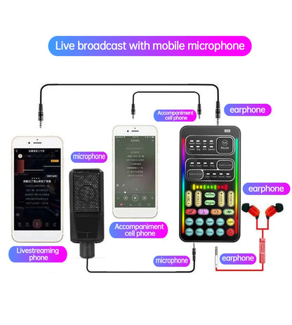 i9 Mini Voice Changer Sound Card – Portable Bluetooth Audio Effects Mixer for Live Streaming, Mic & Multi-Effect Voice Control