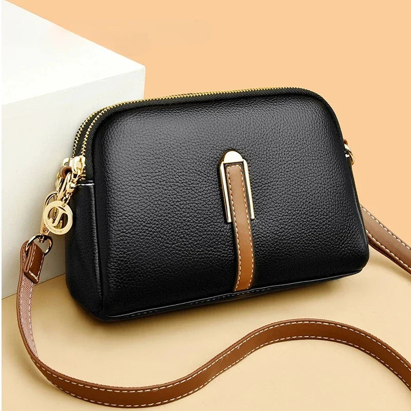 100% Genuine Leather Shoulder Bag for Women - Luxury Designer Cowhide Flap Handbag and Crossbody Messenger Bag