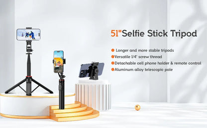 130cm Selfie Stick Tripod – Portable Retractable Smartphone Tripod Stand with Wireless Remote Control