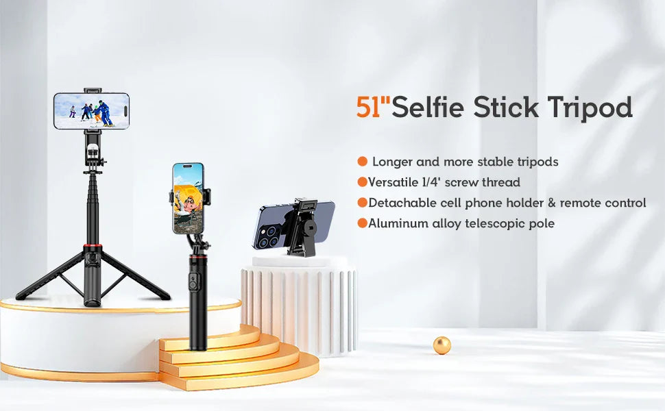 130cm Selfie Stick Tripod – Portable Retractable Smartphone Stand with Wireless Remote Control