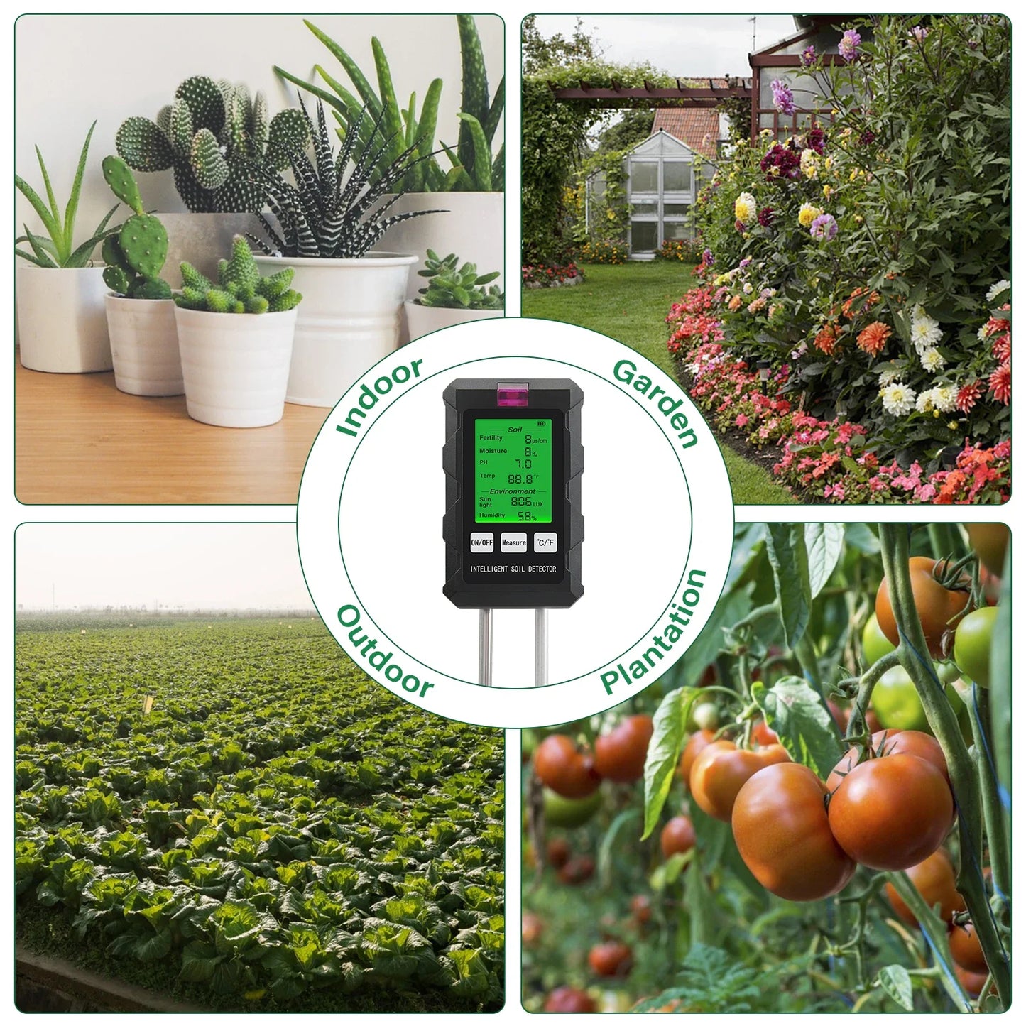 Digital 6 in 1 Soil Tester - pH, Fertility, Moisture, Sunlight, Humidity & Temperature Monitor for Garden Soil Analysis