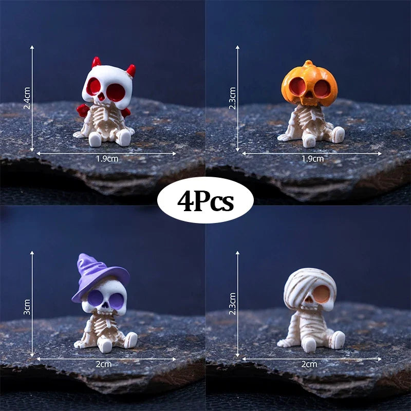 4-Piece Halloween Mini Figurines Set - Spooky Resin Pumpkin, Ghost & Skull Decor for Home & Garden