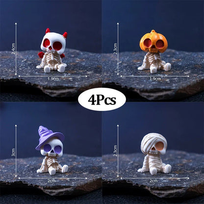 4-Piece Halloween Mini Figurines Set - Spooky Resin Pumpkin, Ghost & Skull Decor for Home & Garden