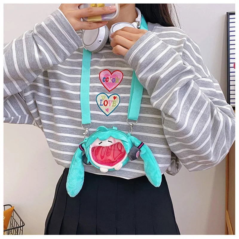 Hatsune Miku Coin Purse Shoulder Bag – Kawaii 14cm Plush Headphone Bag, Cartoon Crossbody Keychain Pendant, Perfect Girl Gift
