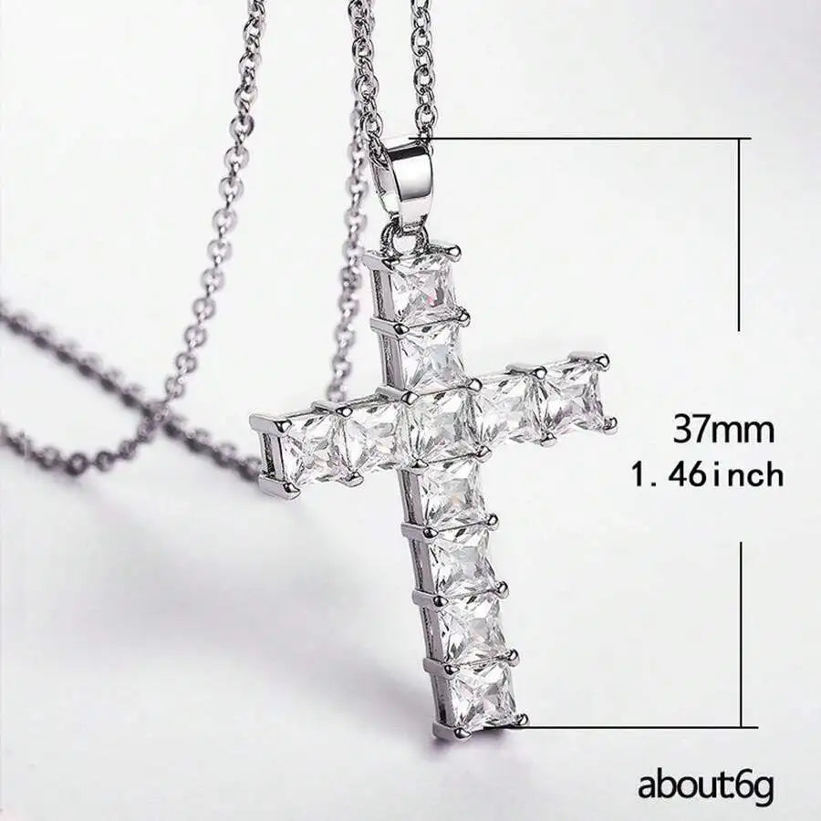 Fashion Gold Necklace for Women – Multi-Color Crystal Jesus Cross Pendant, Party & Leisure Jewelry
