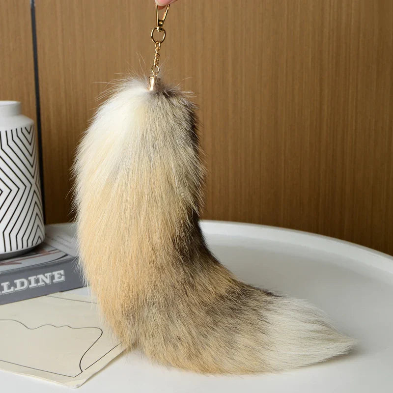 2024 Natural Fox Fur Tail Keychain – Chic Y2K Furry 40cm Keyring Accessory for Women’s Car Keys