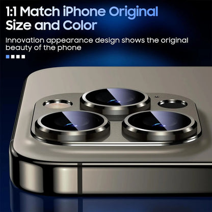 Titanium Gray Metal Camera Lens Protector - Premium Glass Protection Cover for iPhone 15 Pro Max, 14 Pro & 13 Series