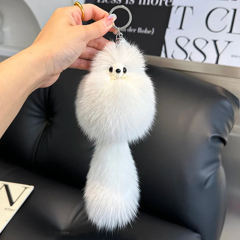2024 Cute Real Fox Fur Plush Keychain – Pompom Bag Pendant & Car Key Ring Toy for Girls