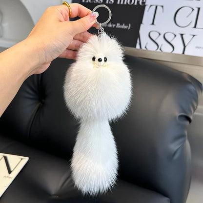 2024 Cute Real Fox Fur Plush Keychain – Pompom Bag Pendant & Car Key Ring Toy for Girls