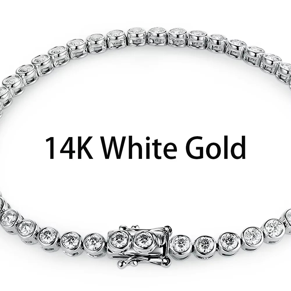 Kuololit Bezel Set Moissanite Tennis Bracelet – Solid 14K/10K/925 Silver, Round D VVS1 for Women, Engagement & Christmas Jewelry