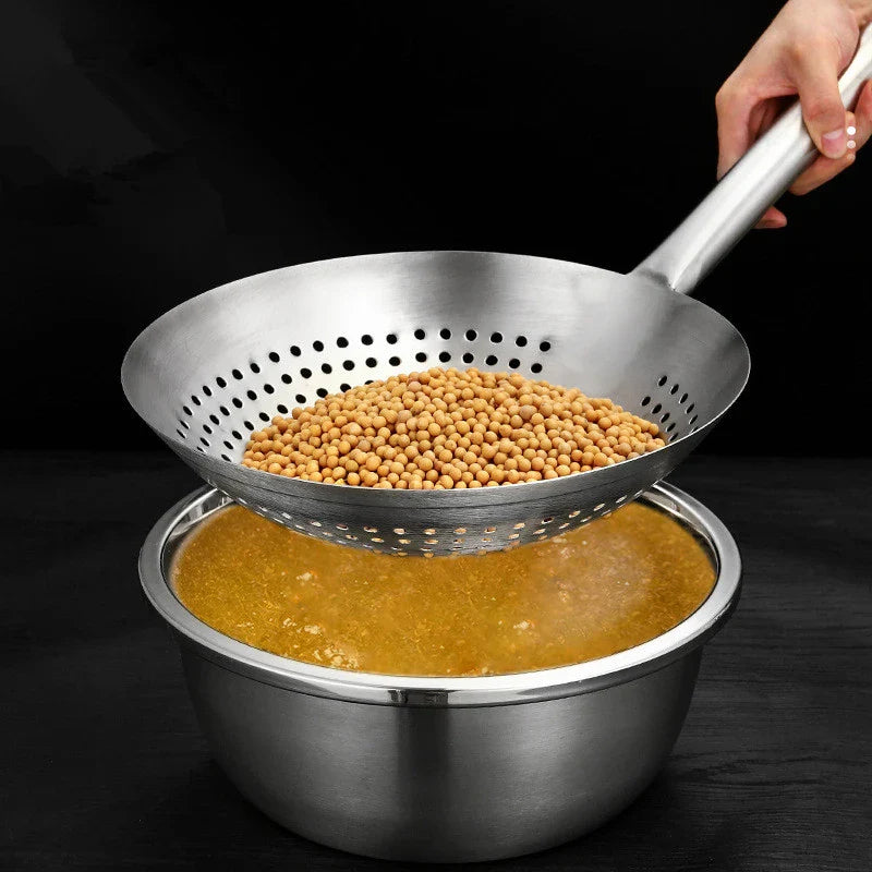 Thickened 304 Stainless Steel Colander with Long Handle – Large Kitchen Sieve for Oil, Flour, Noodles & Dumplings
