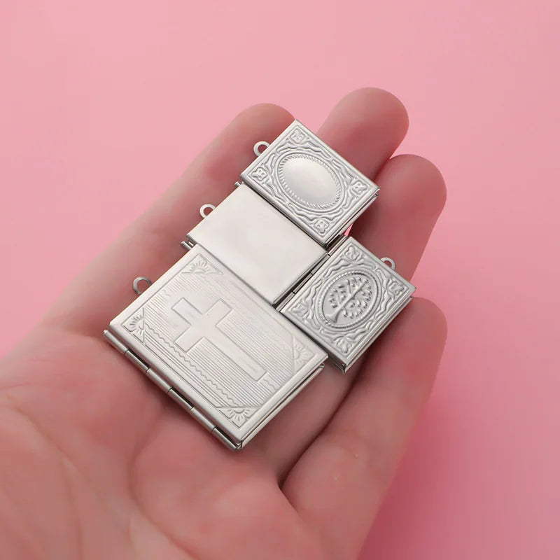 Stainless Steel Photo Locket Charms - 5-Piece Heart, Round & Square Memory Pendant Set