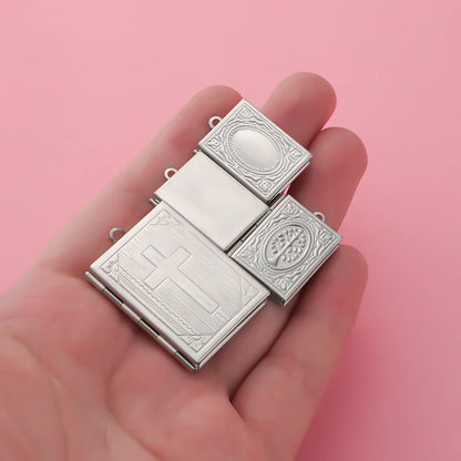 Stainless Steel Photo Locket Charms - 5-Piece Heart, Round & Square Memory Pendant Set