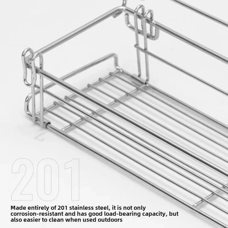 Outdoor Aluminum Table Side Storage Rack - Hanging Mesh Basket Extension Bracket for IGT Folding Tables, Camping & Travel Gear