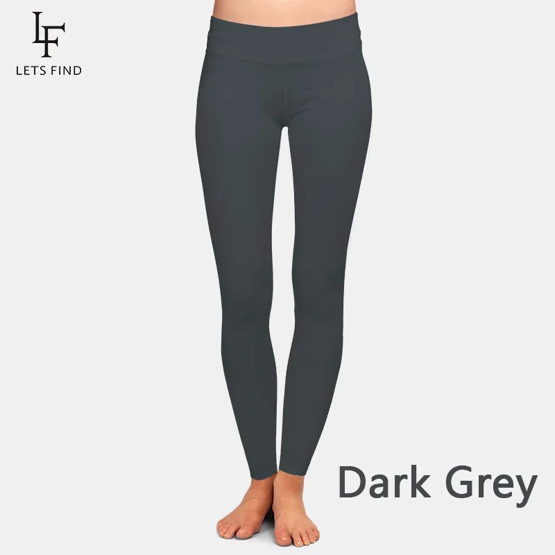 LETSFIND Women’s High Waist Full Leggings – Solid Colors, Black/Blue/Grey/Wine Red, High Elasticity & Comfort Fit