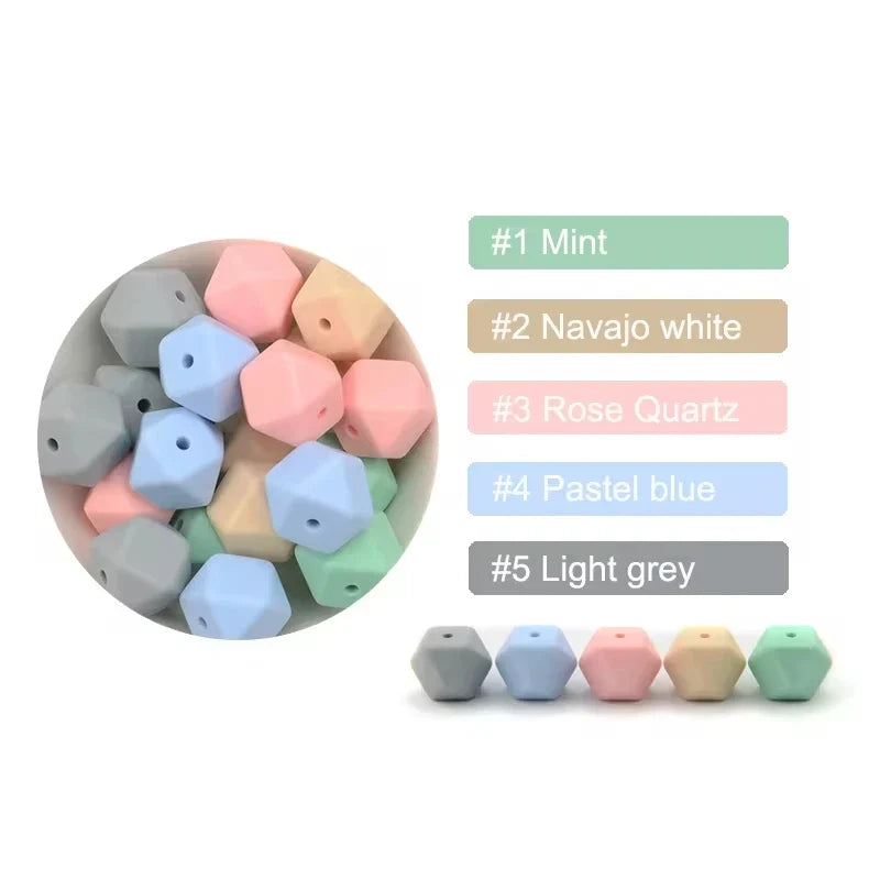 LOFCA 10PCS Hexagon Silicone Beads (14mm/17mm) – DIY Jewelry Making & Pacifier Chain Accessories Bulk Set