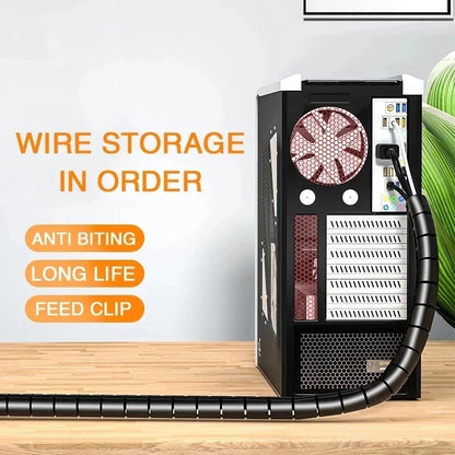 Flexible Spiral Cable Wire Protector - 2M/1M Cord Organizer for Computer, Clip-on Management Tool, 16/10mm Diameter