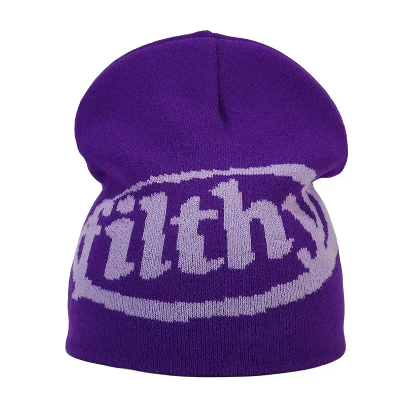 Y2K Letter Knitted Beanie Cap – Unisex Winter Autumn Warm Ski Skullcap, Hip Hop Streetwear Ear Cover Hat for Men & Women