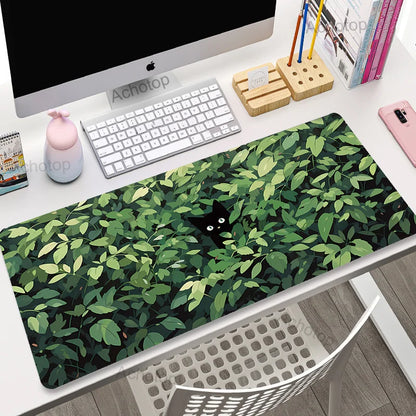 Cute Cat Gaming Mouse Pad - XL Green Plant Design XXL Desk Mat for Keyboard Computer Laptop Gamer Setup