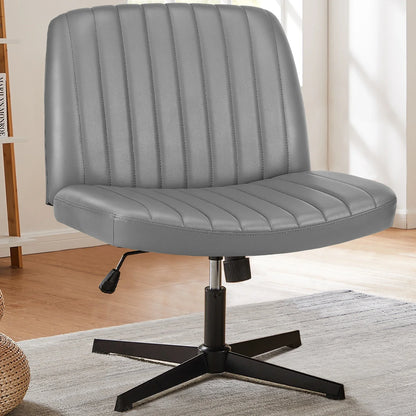 Adjustable Cross Legged Rocking Gaming Chair - Armless Wide Desk Swivel Task Chair for Home Office and Living Room