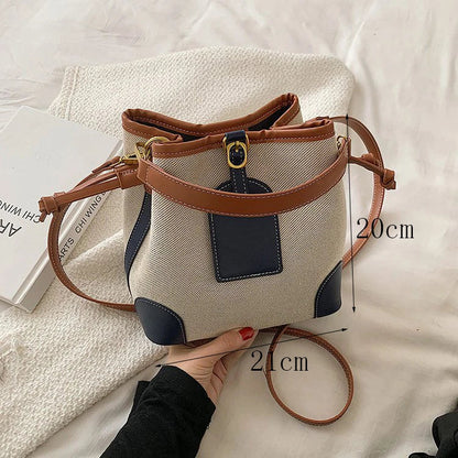 2022 New Korean Style Fashionable Portable Bucket Bag – Trendy Canvas Contrast Texture Messenger Bag
