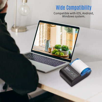 58mm Portable Thermal Receipt Printer – Mini Wireless Bluetooth Ticket & Bill Printer for Android, iOS & Windows