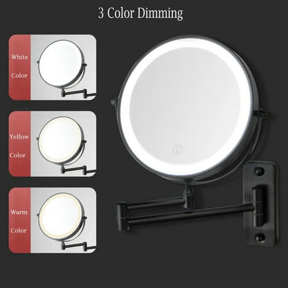 8-Inch Double-Sided LED Makeup Mirror - 10X Magnification, 360° Rotating, Wall Mounted, Foldable Vanity Mirror
