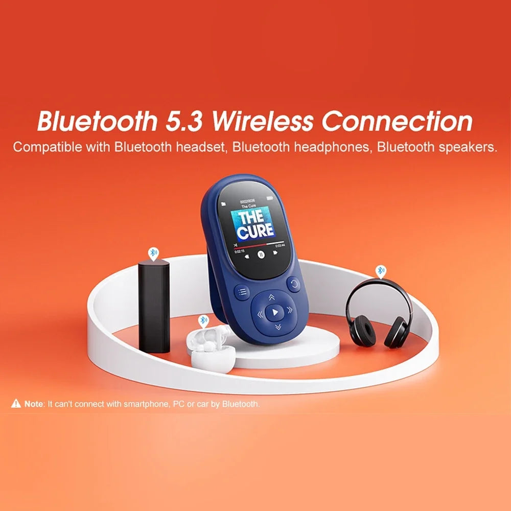 32GB Bluetooth MP3 Music Player – Clip-On, Lossless Sound, FM Radio, Voice Recorder, Supports 128GB TF Card