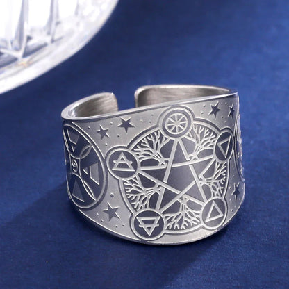 Witchcraft Pentagram Tetragrammaton Ring - Stainless Steel Pentacle Protection Amulet Ring for Men