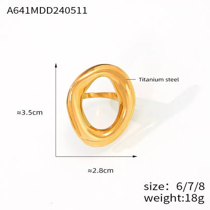 316L Stainless Steel Gold Plated Oval Ring – Large Luxury Waterproof Women’s Jewelry